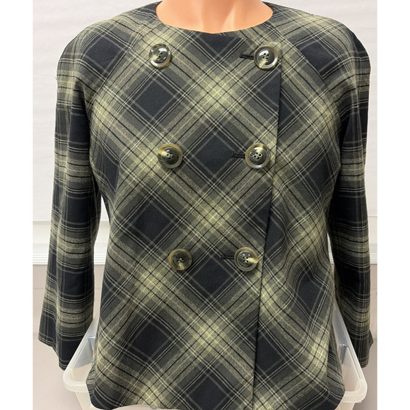 Signature by Larry Levine Jacket Women's Size 8 Olive & Black Plaid - Picture 8 of 8